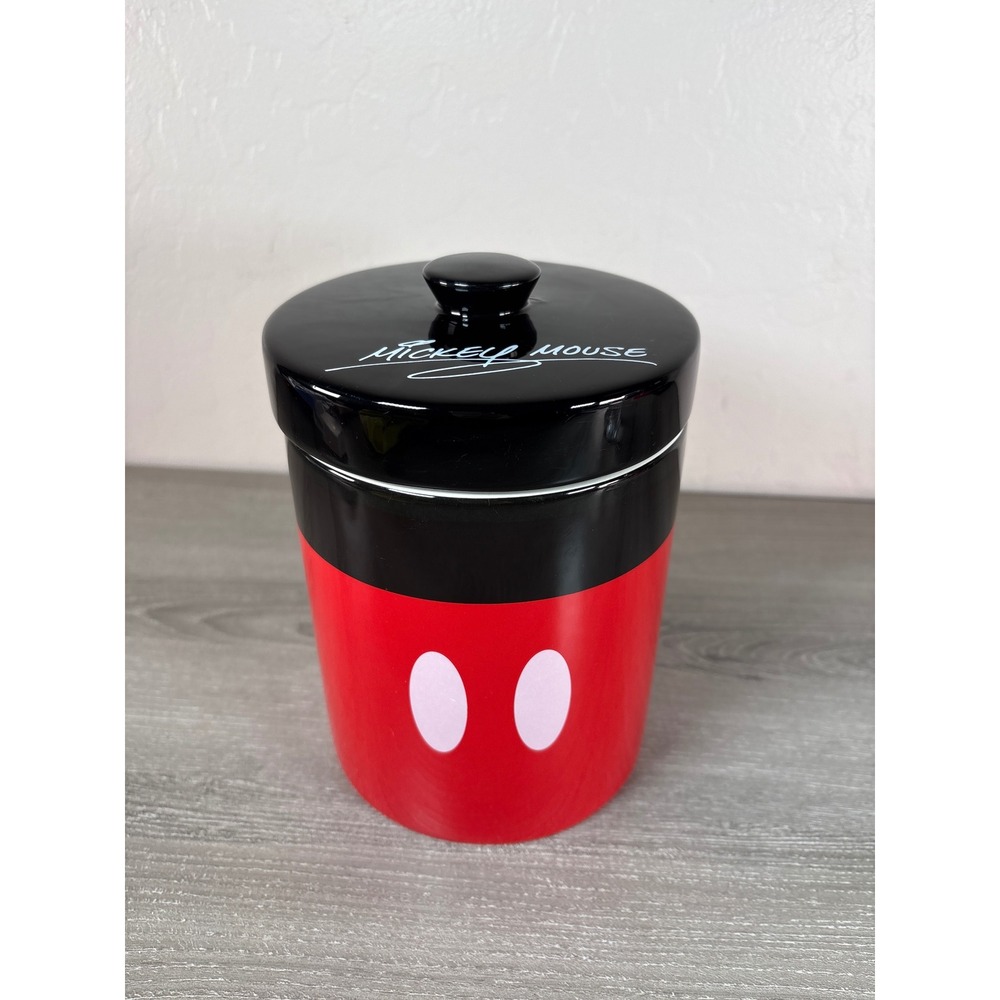Disney Parks Mickey Mouse Ceramic Kitchen Canister Red Black Storage Jar w/ Lid